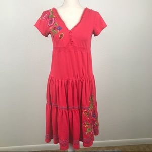 Johnny Was Embroidered Cotton Tiered Dress